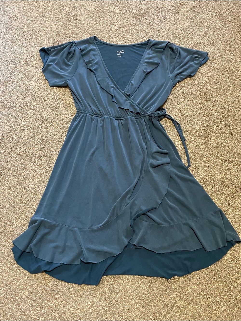 Alya blueish grey Wrap Dress with Ruffle Trim